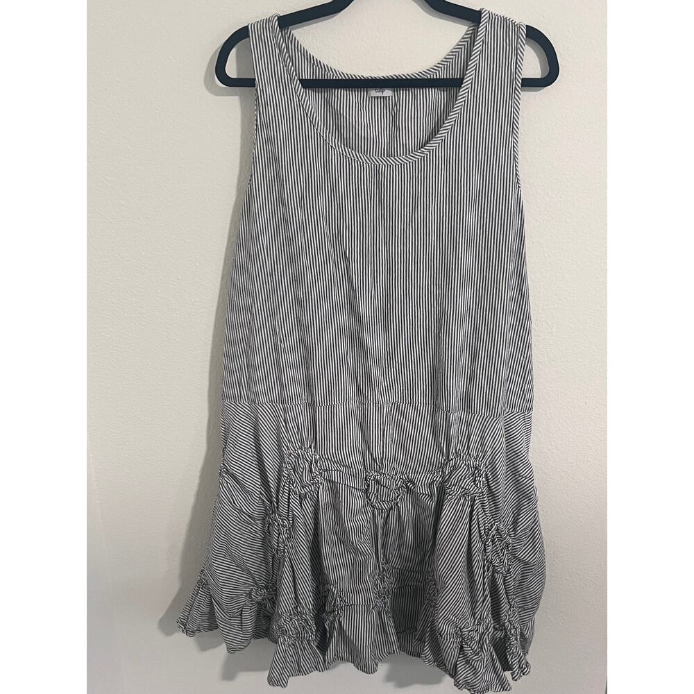 Tulip Large Blue Striped Cotton Sleeveless Dress with Ruched Hem – Cottagecore